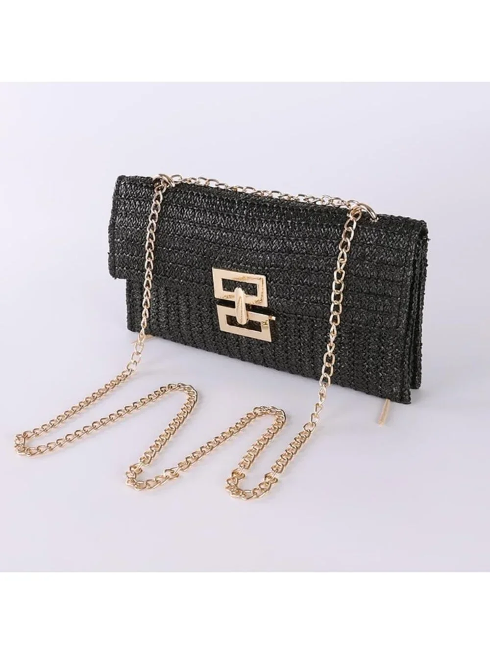 Women’s Black1 Straw Woven Clutch Purse Crossbody Evening Wedding Handbag